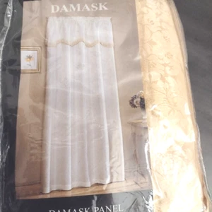 Damask panel with attached valance matching fringe 54"wide x 84"Long - Picture 1 of 8