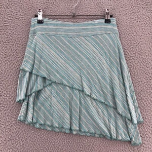 Athleta Skirt Womens Extra Small Green Striped Short Asymmetric Layered Pull On - Picture 1 of 11