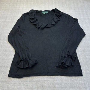 Ralph Lauren LRL Sweater Womens 2x Black Silk Cashmere Blend Ruffled Whisigoth - Picture 1 of 9