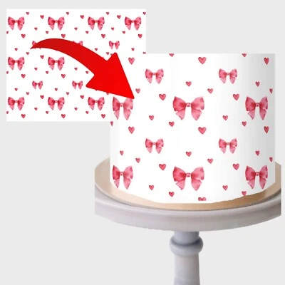 Arcos y corazones comestibles envoltura para adorno de pasteles, lazos de San Valentín rosa moño pastel Foto 1 de 2