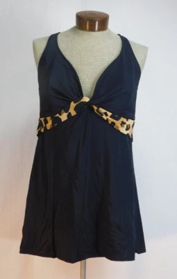 Top de natación Lane Bryant Tankini delantero torcido negro estampado de guepardo 46D Foto 1 de 4