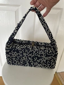 Ladies Navy/white 50,s Vintage Beaded Handbag With Metal Clasp - Picture 1 of 14