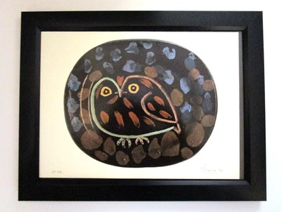 毕加索印刷签名带框猫头鹰陶瓷纸上图像 1959 复古 — 第 1/3 张图片
