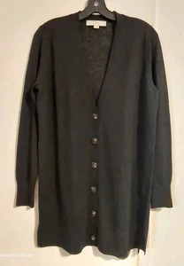 LOFT Size Medium Wool Blend Tunic Button Front V-Neck Cardigan Sweater in Black - Picture 1 of 7