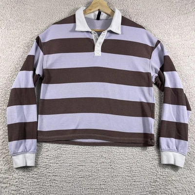 Camisa de Rugby H&M Para Mujer XS Rayas Púrpura Marrón Recortada Cuadrada Grunge Y2K Preppy Foto 1 de 4