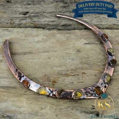 Copper Pentagon Hessonite Rough Stone Electroformed Engagement Choker Necklace - Image 1 of 4