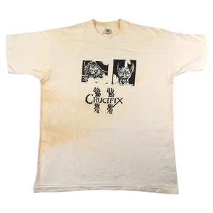 Vintage Crucifix Shirt Mens XL 90s Thrashed Band Metal Punk Devil Jesus Obscure - Picture 1 of 15