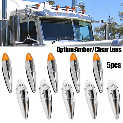 17 LED Chrome Amber 5x Cab Roof Marker Light for Peterbilt Kenworth Freightliner - Image 1 of 4