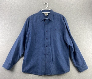 Carbon2Cobalt L Blue 100% Linen Long Sleeve Button Front Casual Shirt - Picture 1 of 7