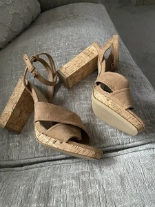 Ladies Faux Suede Block Heeled Sandals - Picture 1 of 3