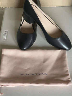 STUART WEITZMAN LEATHER BRIDGET 50 BLOCK HEEL PUMP IN BLACK 10B - Image 1 of 4