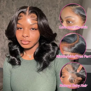 250% Body Wave HD Lace Frontal Wig Short Bob Wig Human Hair Glueless Human Hair - Picture 1 of 17