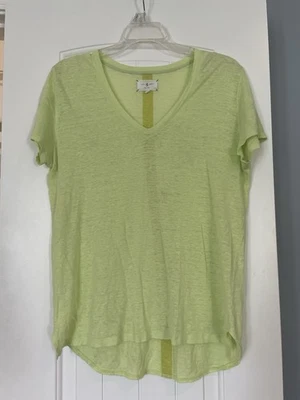Lou & Grey Women’s Size Medium 100% Linen Neon Green Short Sleeve V Neck T-Shirt - Image 1 of 4