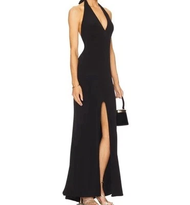 Miss Avenue Halter Open Back Gold Chain Drop Sexy Gown Black Size Small NWT - Image 1 of 4