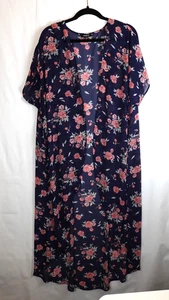 Kimono Tórrido Talla 1/2 Azul Floral Boho Capas Transparentes Plumero Largo Frente Abierto Otoño - Imagen 1 de 16