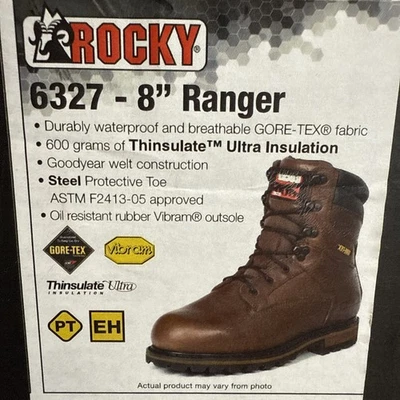 ROCKY RANGER STEEL 6327 - 8’’ GORE-TEX® WATERPROOF 600G BOOTS Size 8 W - Photo 1/4
