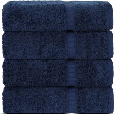 Premium Navy Turkish Towels 4-Piece - Soft Absorbent 100% Cotton - Image 1 of 4