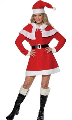 Smiffys Miss Santa Fleece Costume, Red with Cape, Belt & Hat Medium 12-14 - Image 1 of 4