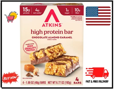 Barritas altas en proteínas Atkins, chocolate almendra sabor caramelo, 4 quilates Foto 1 de 3