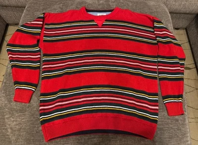 Vtg 90s GITANO Mens Knit Sweater Sz XL Red Green Striped Christmas Sweater - Image 1 of 4