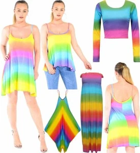 Damen mehrfarbig Regenbogen durchsichtig Maxikleid Damen Cami Kleid kurzes Oberteil - Bild 1 von 7