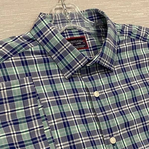 UNTUCKit Nylon Shirt Mens Large Blue Plaid Performance Lightweight Button Up - Picture 1 of 14