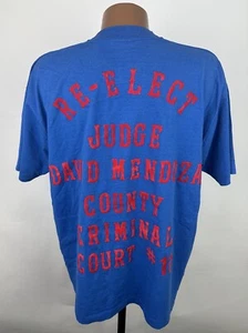 Vintage 90s Cobalt Blue T-Shirt XL Red Flocked Applikation Letters County Judge - Bild 1 von 12