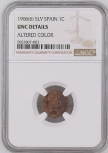 1906(6) SLV Spain 1C 1 Centimo NGC UNC Details Alfonso XIII Spanish Rare Coin - Picture 1 of 5