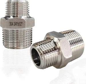Pezón hexagonal reductor 2 piezas, acero inoxidable 304 3/4" NPT macho x 1/2" NPT macho P... - Imagen 1 de 8