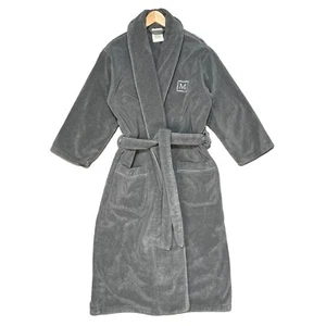 Pottery Barn Gray Robe w/ White Stitchin Sz L Embossed “M” 100% Cotton Plush - Picture 1 of 6