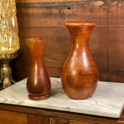 Винтажная деревянная ваза набор 10 дюймов и 8 дюймов бутоны цветы современный деревенский декор - Изображение 1 из 4