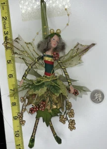 Victorian Sparkling Fairy Glitter Wings Ribbon Beads Christmas Ornament Green - Picture 1 of 5
