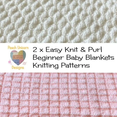 Knitting Patterns for Baby Blankets x 2, Pretty Squares & Diagonal Bumps, Easy - Image 1 of 4