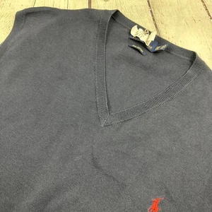 Polo Ralph Lauren Pullover Weste Herren XXL dunkelblau 100% Pima Baumwolle rot Polo Pony - Bild 1 von 9