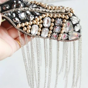 1 Pair Retro Crystal Metal Tassel Epaulet Shoulder Board Brooch Punk Accessory - Picture 1 of 8