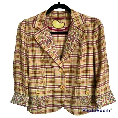 Blazer/Chaqueta Vintage ETRO Para Mujer Lino/Seda Botón Estampado a Cuadros Hecho en Italia M Foto 1 de 4
