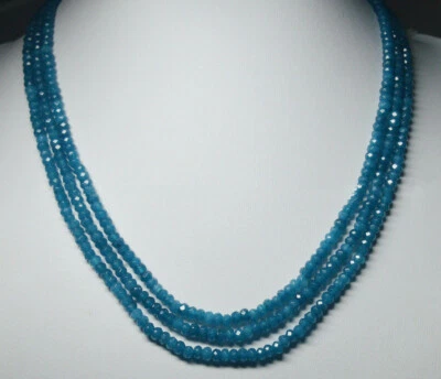 3 Rows Faceted 2x4mm Light Blue Aquamarine Rondelle Gems Beads Necklace 17-19'' - Image 1 of 4