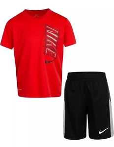 Nike Dri-FIT Graphic Tee Shorts Red Black 2PC Set Little Boys Size 7 86H367-023 - Picture 1 of 2