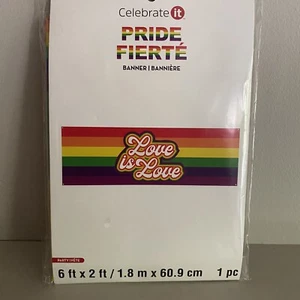 Celebrate It Pride Banner Love Is Love 6ft x 2ft With 4 Grommet Holes LGBTQIA+ - Picture 1 of 3