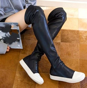 Thigh Boots Women Over the Knee Boots Fashion Sneaker Mid Calf Boots Flats Punk - Picture 1 of 4