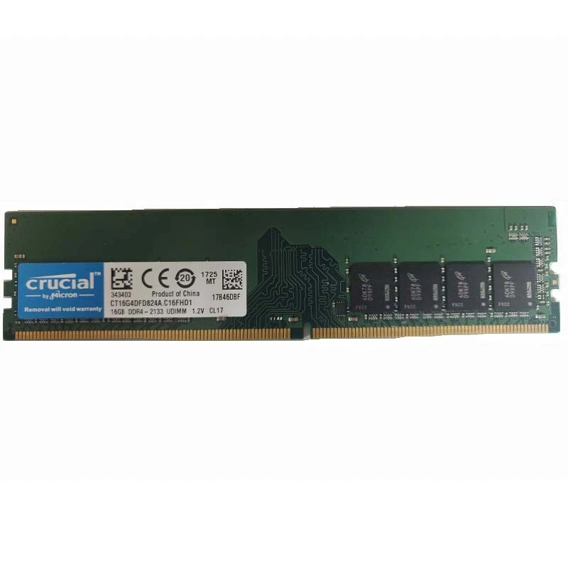 Crucial 16GB 1RX8 PC4-2133P DDR4 17000MHz 288Pin UDIMM Desktop Memory RAM ram - Image 1 of 1