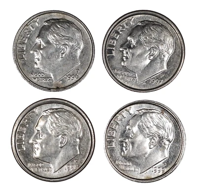 1996 1997 1998 1999 10c Off Center Partial Collar Mint Error Dime Lot EL8 - Image 1 of 2