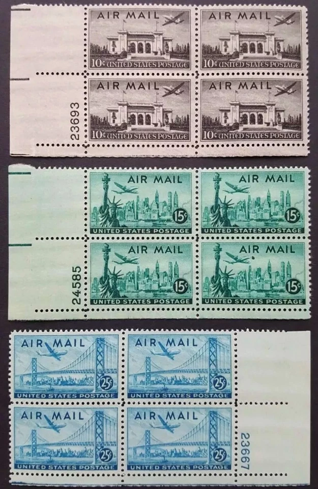 #C34, C35, C36 Plate Blocks - in XF-S, MNH-OG - Air Mail  - Image 1 of 1