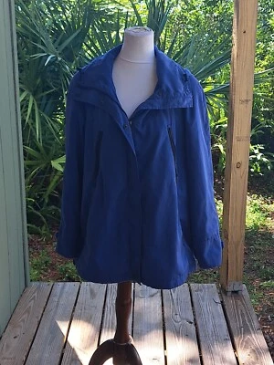 Fleet Street Jacket Womens L Blue Car Coat Rain Zip Front Removable Hood - Image 1 of 4