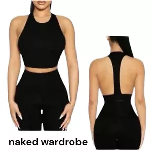 NWT Naked Wardrobe Black Racerback Butter Smooth Crop Top Size S M L & XL - Picture 1 of 5