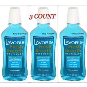 3 Lavoris Fresh Breath Mouth Wash FRESH PEPPERMINT 16.9 FL OZ SEALED - Picture 1 of 2