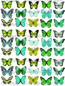Edible Wafer Rice Paper Cupcake Cake Toppers GREEN BUTTERFLIES MIXED BUTTERFLY - Picture 1 of 1