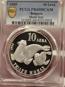 1999 Bulgaria 10 Leva High Graid TOP POP Monk Seal PCGS PF69DCAM - Picture 1 of 3