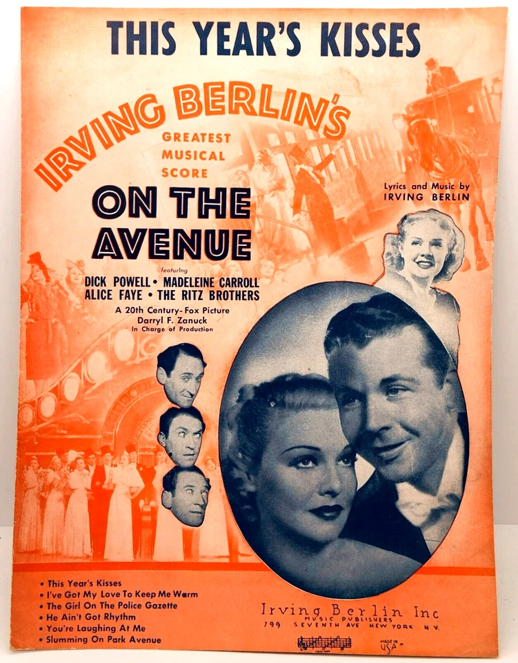 BESOS DE ESTE AÑO - 1937 EE. UU. Partituras de la película - Alice Faye - On The Avenue Foto 1 de 1