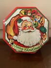 Vtg Santa Claus Christmas Candy Cookie Tin Ullman Co. by T. Cathey Plastic USA